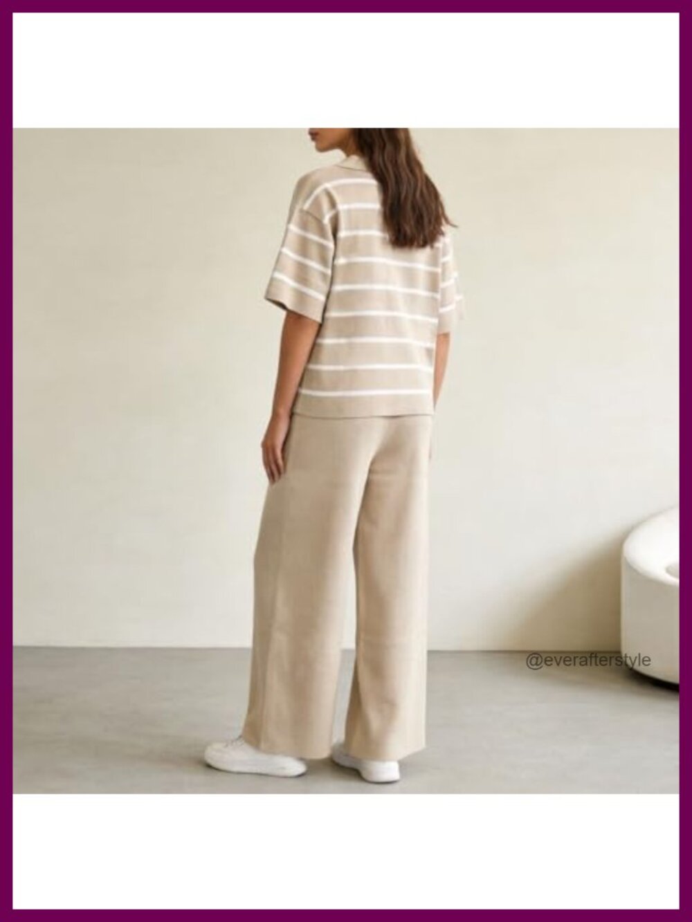 Ice Silk Touch 2 Piece Set Short Sleeve Polo Top Wide Leg Pant - Picture 4 of 5